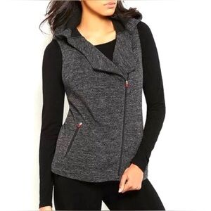 Eileen Fisher Womens Charcoal Jaquard Asymmetrical Zip Hooded Vest Size S Sporty